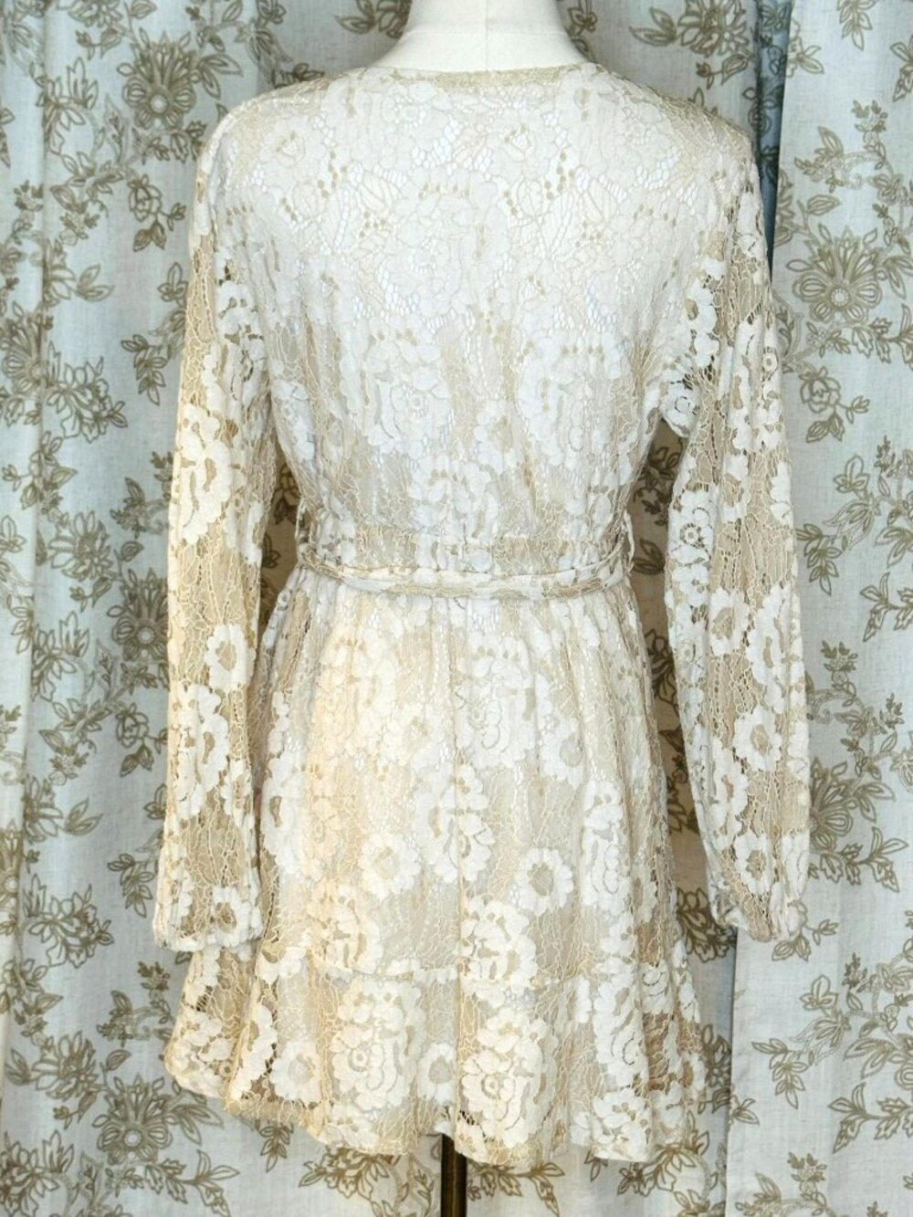 Floral Lace Mini Dress Size M Boho Cottagecore Romantic Feminine Fairy Etherial - Picture 8 of 9